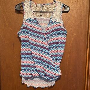 Blue and Pink Patterned Women's Top